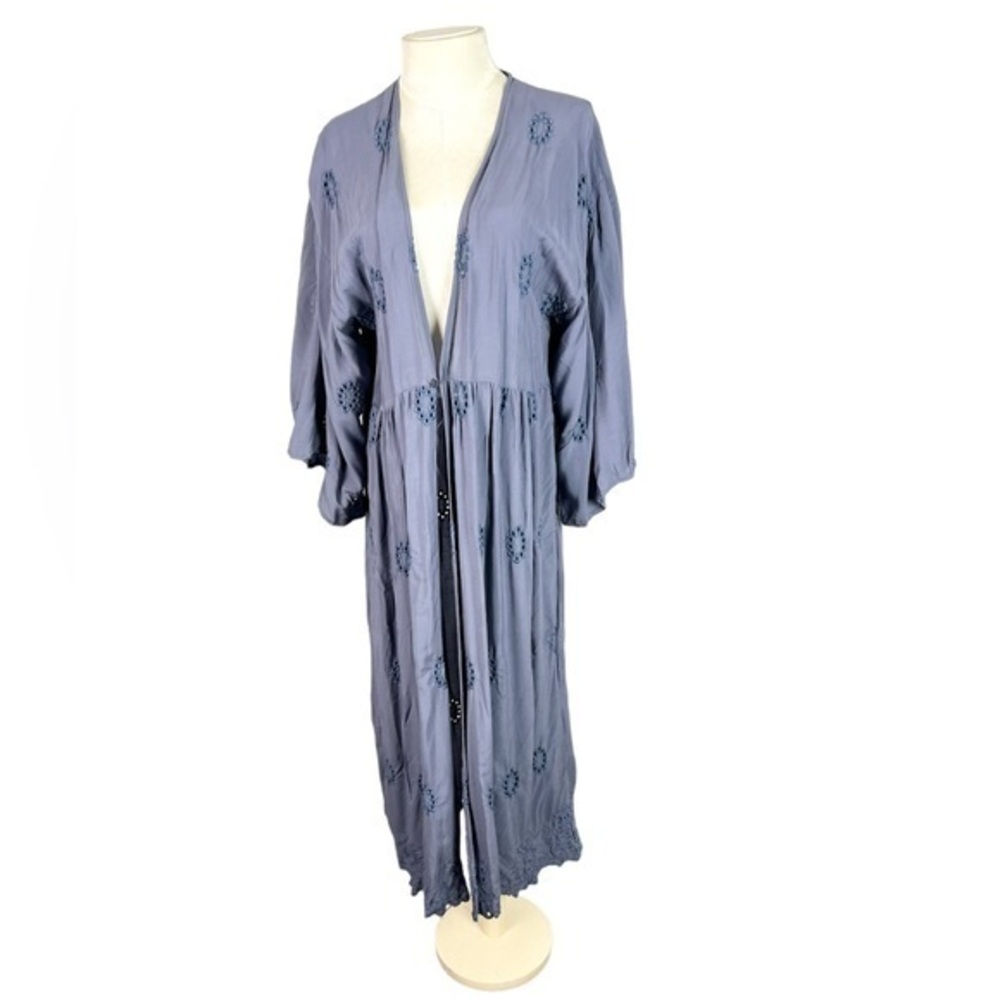 Cover-up‎ Eyelet duster Cardigan Boho festival blue gray S/M cottagecore